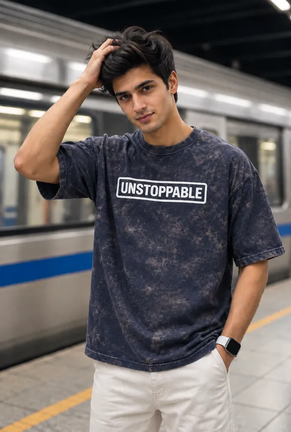 Hue_Nox_Men's_Navy_Brown_Unstoppable_Graphic_Oversized_Acid_Washed_T-Shirt