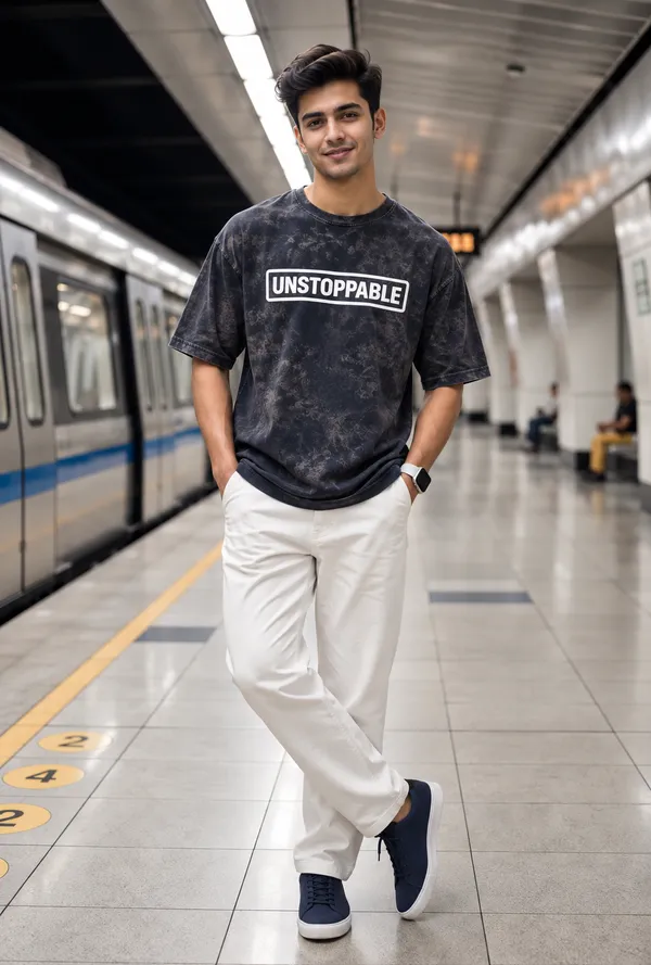 Hue_Nox_Men's_Navy_Brown_Unstoppable_Graphic_Oversized_Acid_Washed_T-Shirt