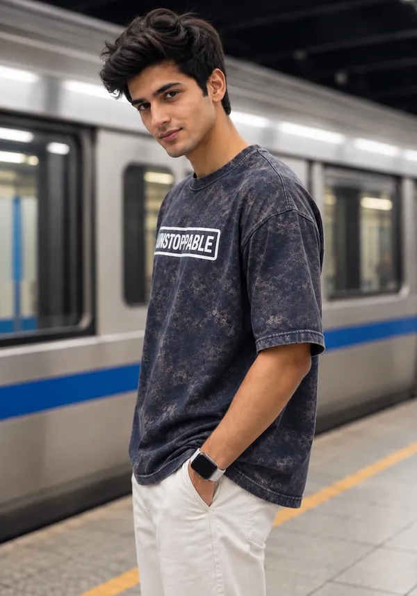 Hue_Nox_Men's_Navy_Brown_Unstoppable_Graphic_Oversized_Acid_Washed_T-Shirt