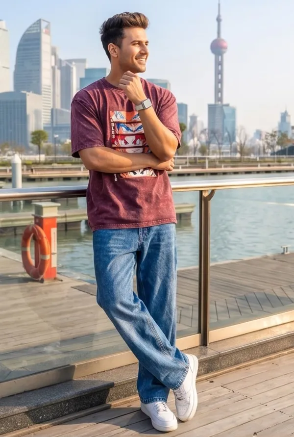 Hue_Nox_Men's_Maroon_Big_Anime_Eyes_Graphic_Oversized_Acid_Washed_T-Shirt