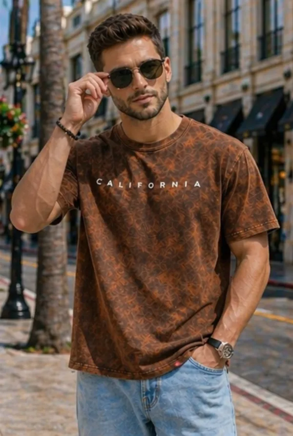 Hue_Nox_Men's_Brown_California_Graphic_Oversized_Acid_Washed_T-Shirt
