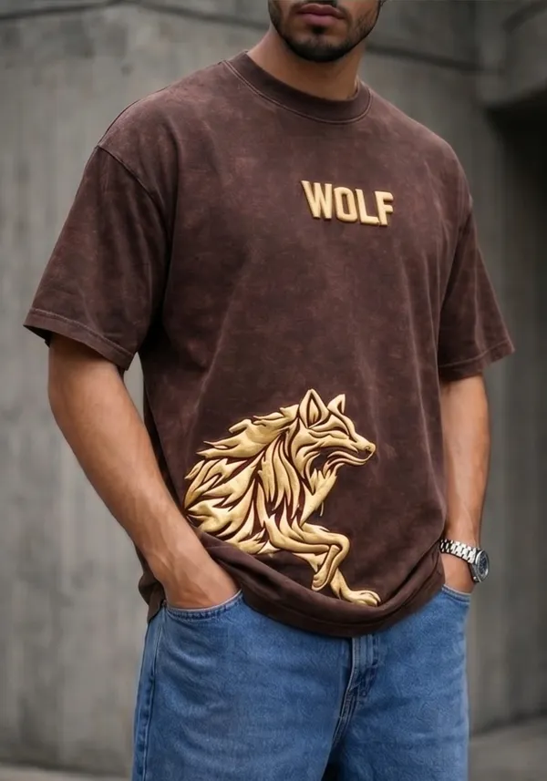 Hue_Nox_Men's_Brown_Golden_Wolf_Graphic_Oversized_Acid_Washed_T-Shirt