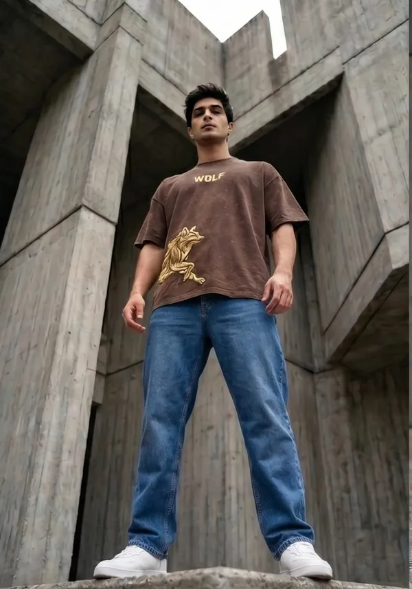 Hue_Nox_Men's_Brown_Golden_Wolf_Graphic_Oversized_Acid_Washed_T-Shirt