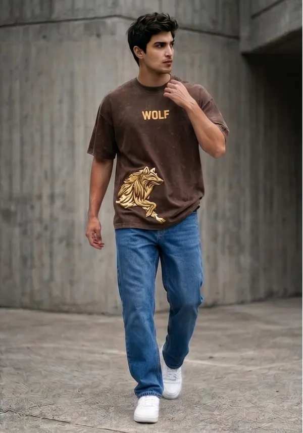 Hue_Nox_Men's_Brown_Golden_Wolf_Graphic_Oversized_Acid_Washed_T-Shirt