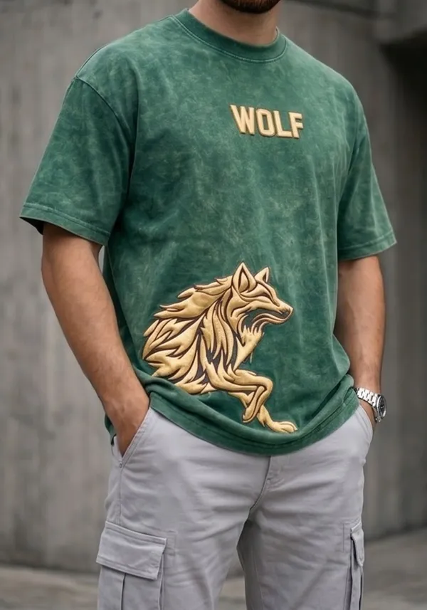 Hue_Nox_Men's_Green_Golden_Wolf_Graphic_Oversized_Acid_Washed_T-Shirt