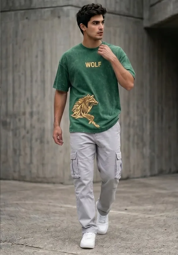Hue_Nox_Men's_Green_Golden_Wolf_Graphic_Oversized_Acid_Washed_T-Shirt