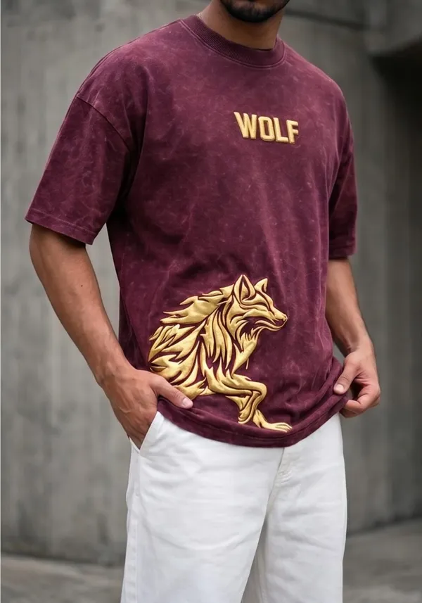 Hue_Nox_Men's_Maroon_Golden_Wolf_Graphic_Oversized_Acid_Washed_T-Shirt
