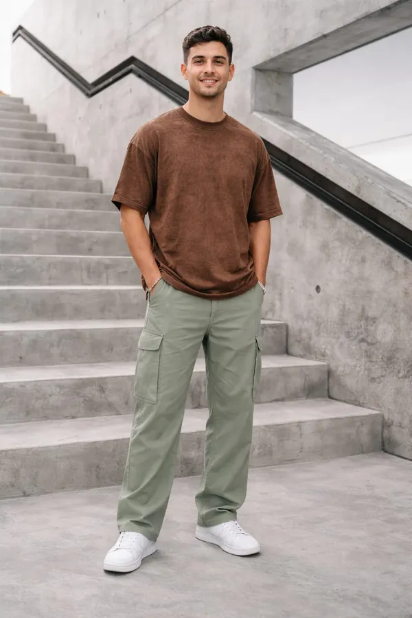 Hue_Nox_Men's_Brown_Plain_Oversized_Acid_Washed_T-Shirt