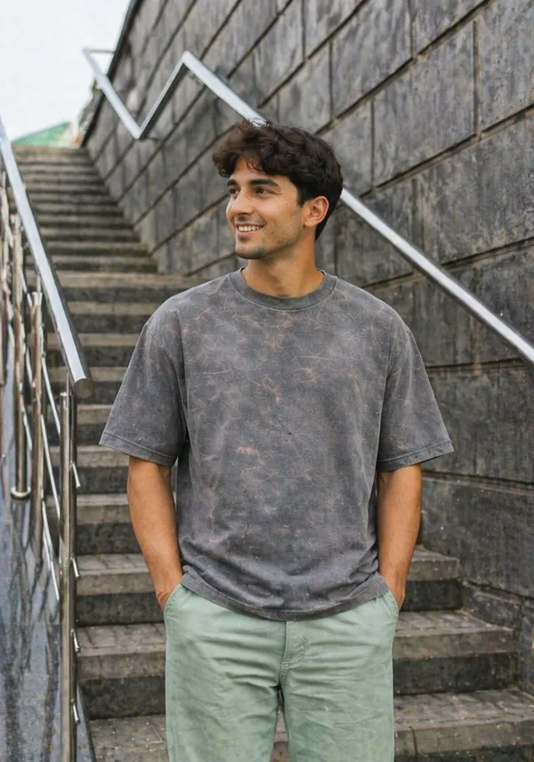 Hue_Nox_Men's_Grey_Plain_Oversized_Acid_Washed_T-Shirt