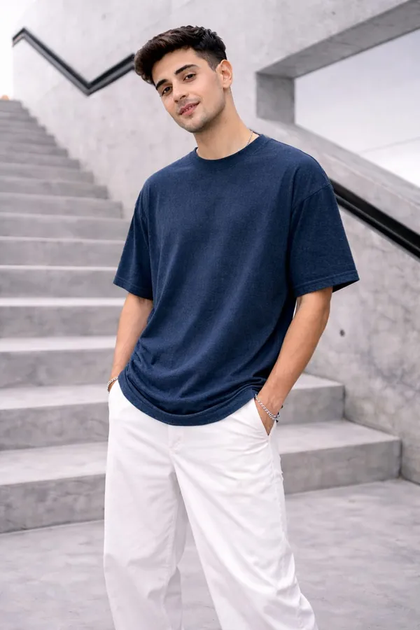 Hue_Nox_Men's_Navy_Plain_Oversized_Acid_Washed_T-Shirt