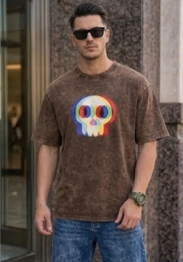 Hue_Nox_Men's_Brown_Skull_Glitch_Graphic_Oversized_Acid_Washed_T-Shirt