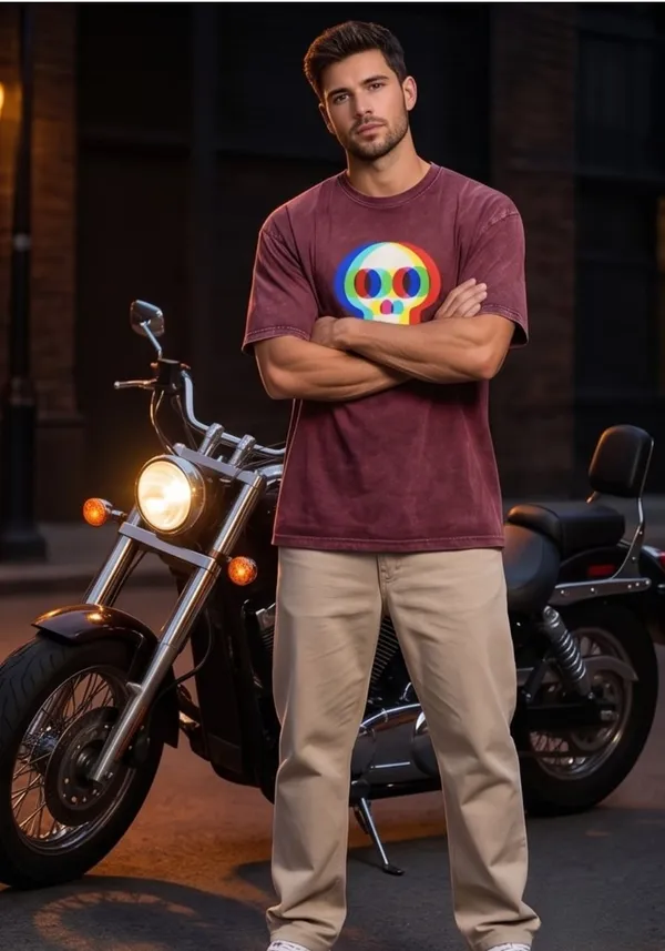 Hue_Nox_Men's_Maroon_Skull_Glitch_Graphic_Oversized_Acid_Washed_T-Shirt