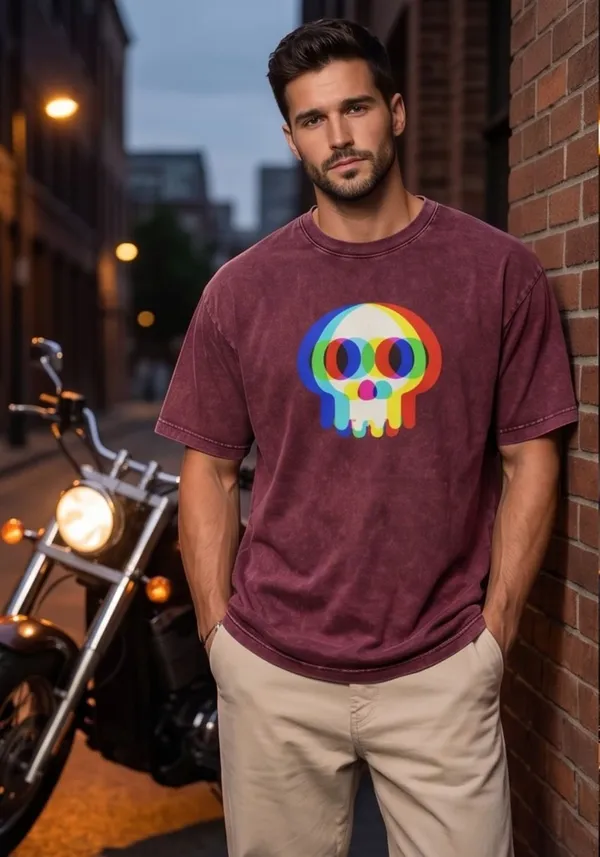 Hue_Nox_Men's_Maroon_Skull_Glitch_Graphic_Oversized_Acid_Washed_T-Shirt