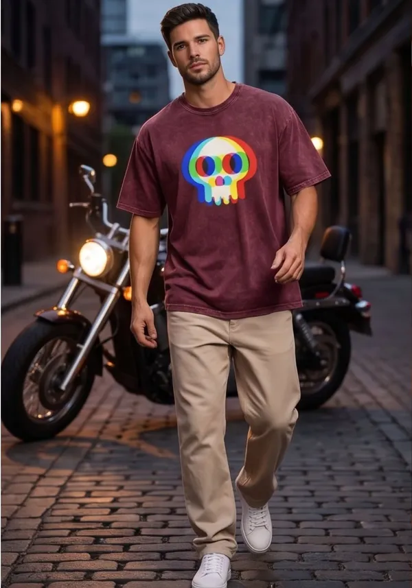 Hue_Nox_Men's_Maroon_Skull_Glitch_Graphic_Oversized_Acid_Washed_T-Shirt