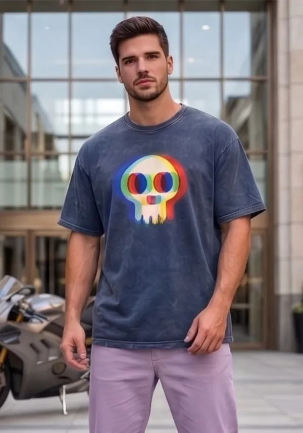 Hue_Nox_Men's_Navy_Skull_Glitch_Graphic_Oversized_Acid_Washed_T-Shirt