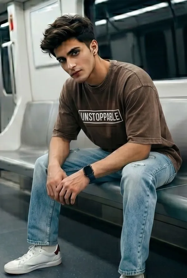 Hue_Nox_Men's_Brown_Unstoppable_Graphic_Oversized_Acid_Washed_T-Shirt
