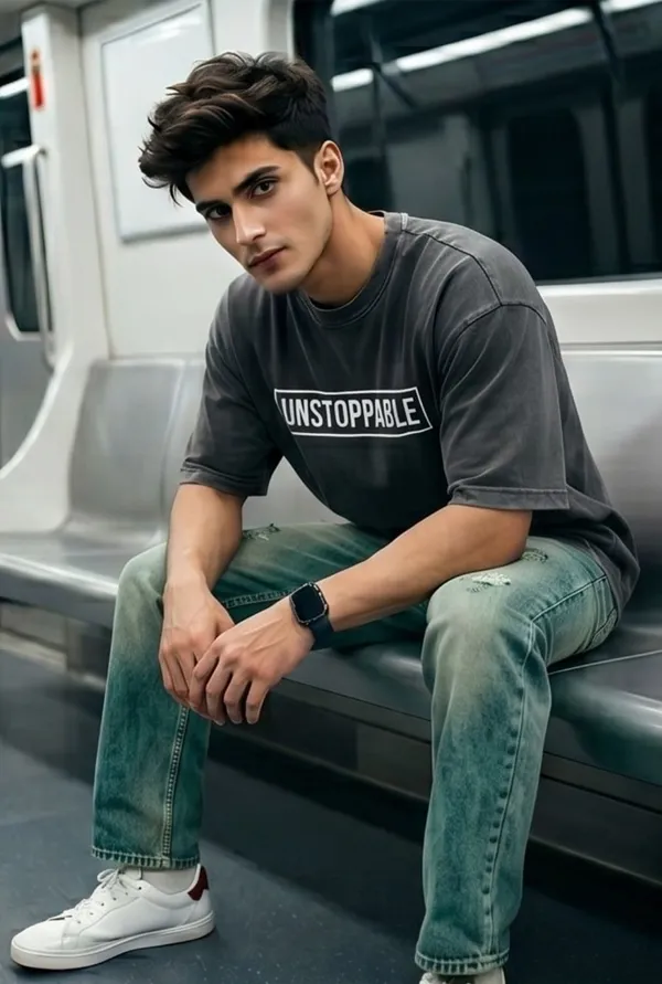 Hue_Nox_Men's_Grey_Unstoppable_Graphic_Oversized_Acid_Washed_T-Shirt