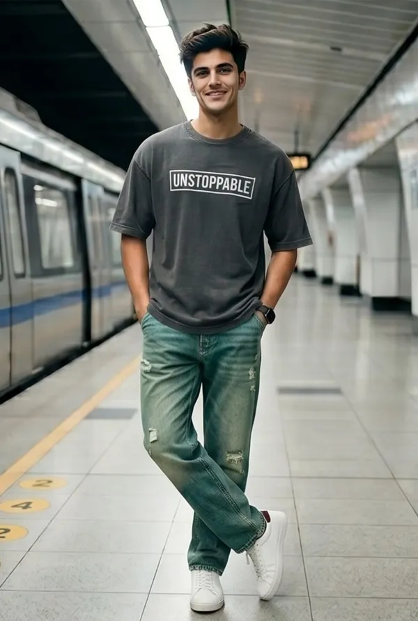 Hue_Nox_Men's_Grey_Unstoppable_Graphic_Oversized_Acid_Washed_T-Shirt