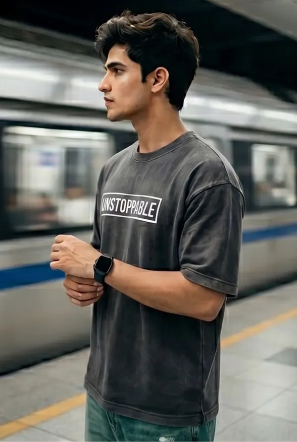 Hue_Nox_Men's_Grey_Unstoppable_Graphic_Oversized_Acid_Washed_T-Shirt