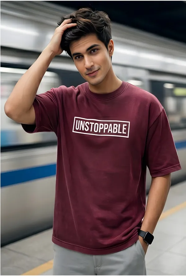 Hue_Nox_Men's_Maroon_Unstoppable_Graphic_Oversized_Acid_Washed_T-Shirt