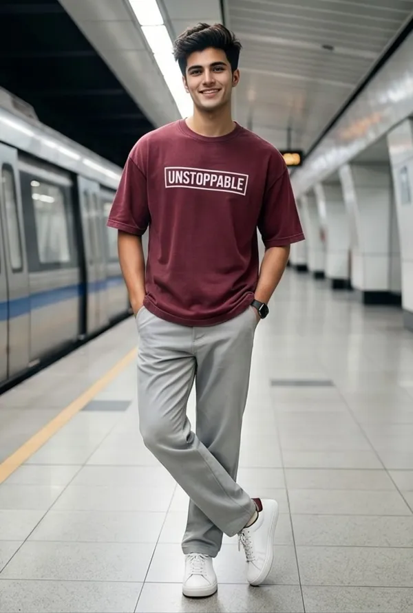Hue_Nox_Men's_Maroon_Unstoppable_Graphic_Oversized_Acid_Washed_T-Shirt