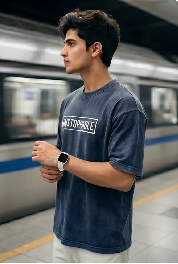 Hue_Nox_Men's_Navy_Unstoppable_Graphic_Oversized_Acid_Washed_T-Shirt