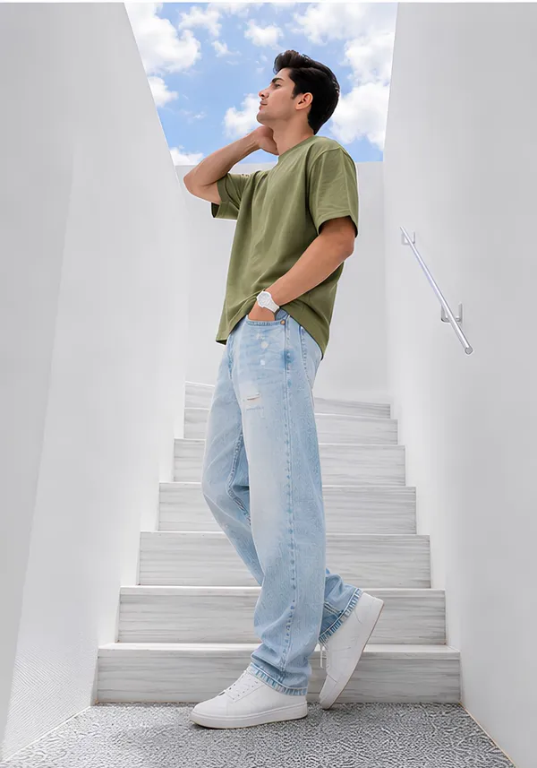 Hue_Nox_Men's_Army_Green_Plain_Oversized_T-Shirt