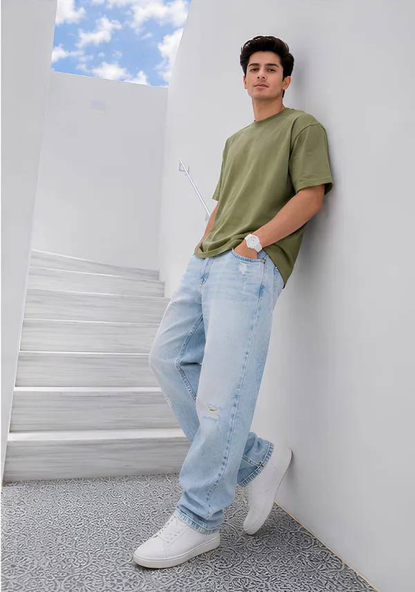 Hue_Nox_Men's_Army_Green_Plain_Oversized_T-Shirt