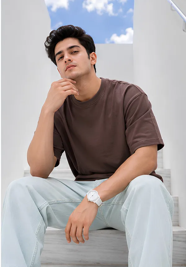 Hue_Nox_Men's_Brown_Plain_Oversized_T-Shirt