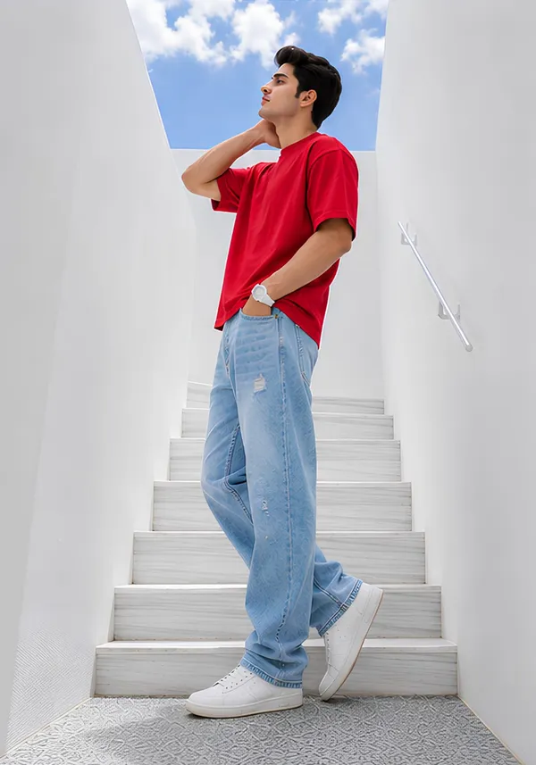 Hue_Nox_Men's_Red_Plain_Oversized_T-Shirt
