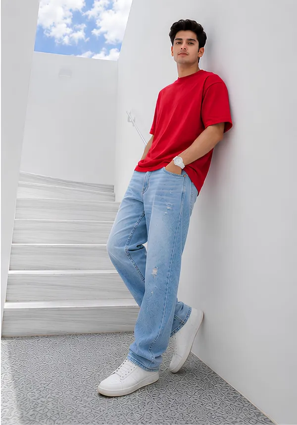 Hue_Nox_Men's_Red_Plain_Oversized_T-Shirt