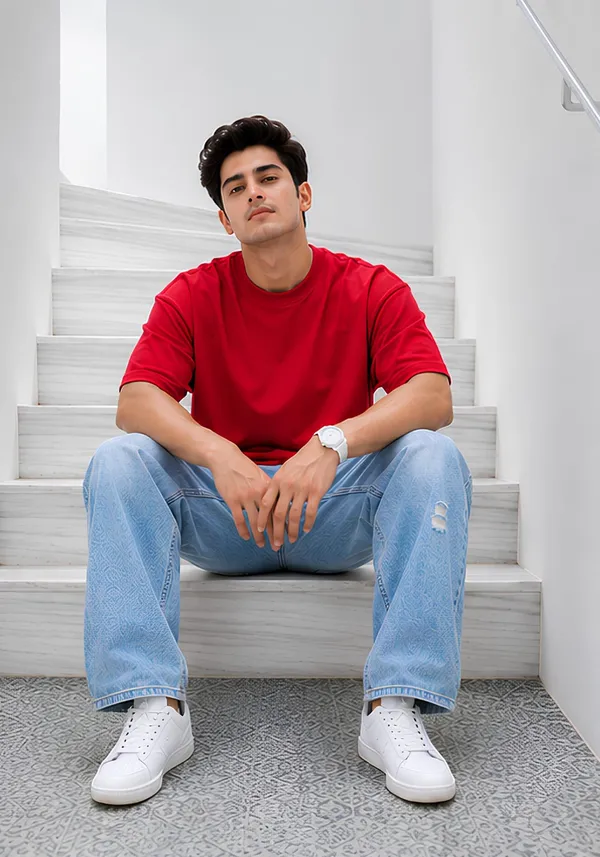Hue_Nox_Men's_Red_Plain_Oversized_T-Shirt