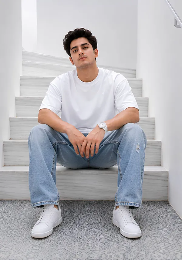 Hue_Nox_Men's_White_Plain_Oversized_T-Shirt