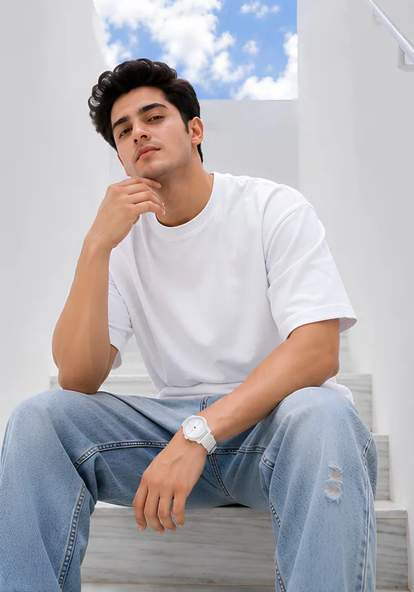 Hue_Nox_Men's_White_Plain_Oversized_T-Shirt