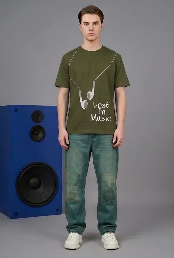 Hue_Nox_Men's_Olive_Lost_In_Music_Graphic_Regular_Fit_T-Shirt