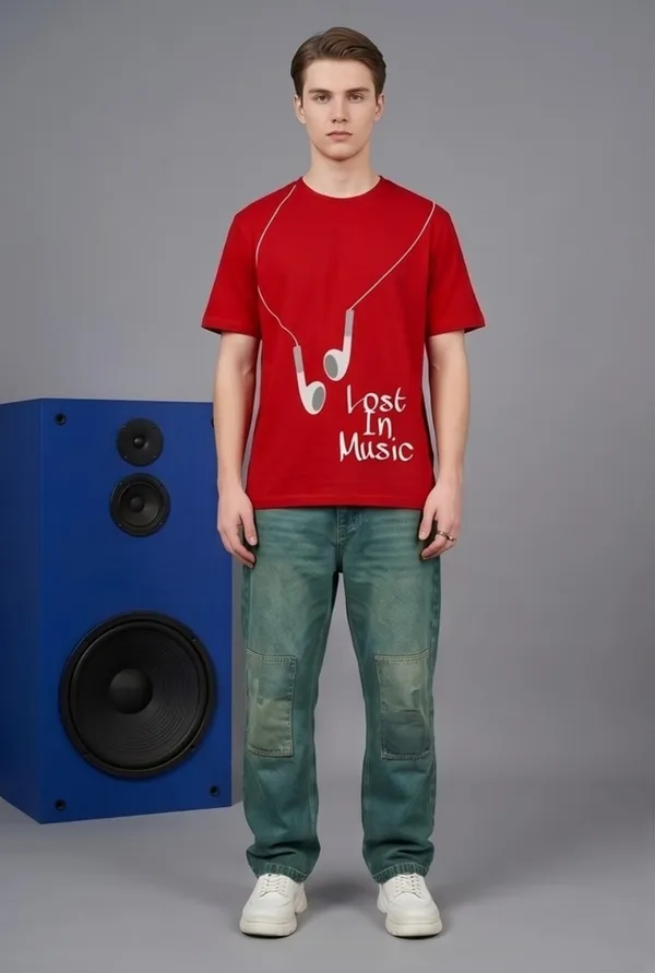 Hue_Nox_Men's_Red_Lost_In_Music_Graphic_Regular_Fit_T-Shirt