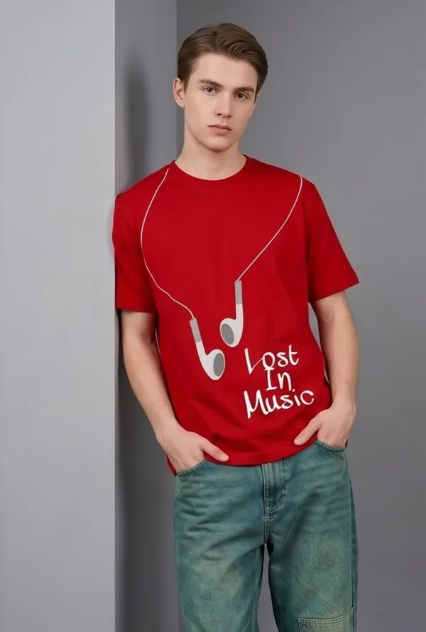 Hue_Nox_Men's_Red_Lost_In_Music_Graphic_Regular_Fit_T-Shirt