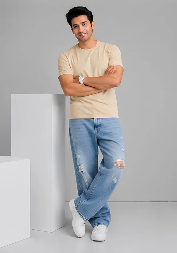 Hue_Nox_Men's_Beige_Plain_Regular_Fit_T-Shirt