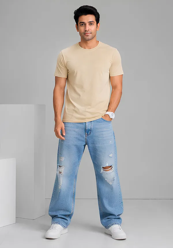 Hue_Nox_Men's_Beige_Plain_Regular_Fit_T-Shirt