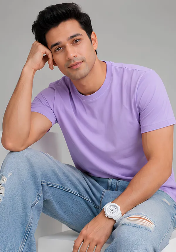 Hue_Nox_Men's_Lavender_Plain_Regular_Fit_T-Shirt