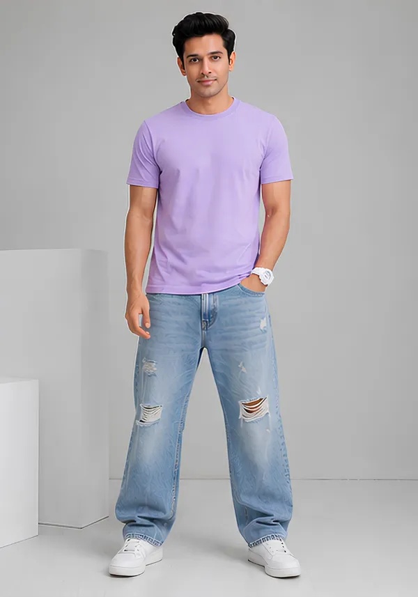 Hue_Nox_Men's_Lavender_Plain_Regular_Fit_T-Shirt