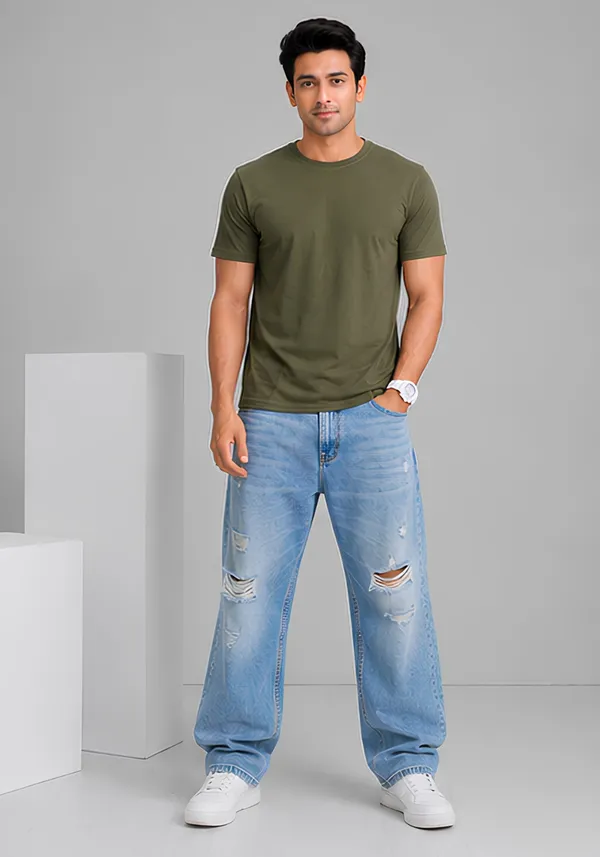 Hue_Nox_Men's_Olive_Plain_Regular_Fit_T-Shirt