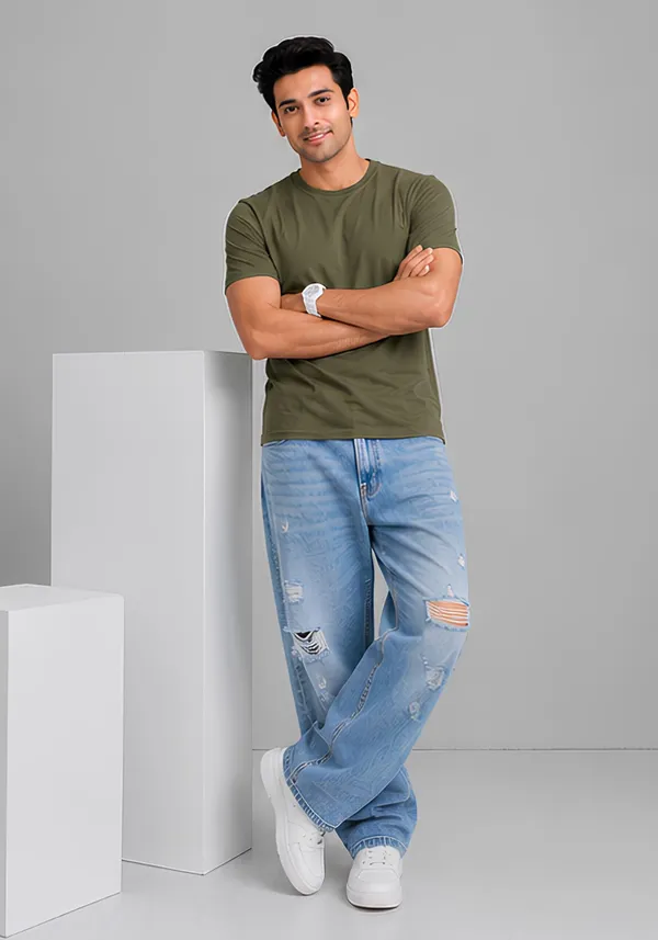 Hue_Nox_Men's_Olive_Plain_Regular_Fit_T-Shirt