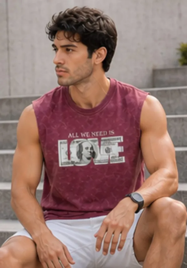 Hue_Nox_Men's_Maroon_Dollar_Love_Graphic_Oversized_Acid_Washed_Vest_Tank