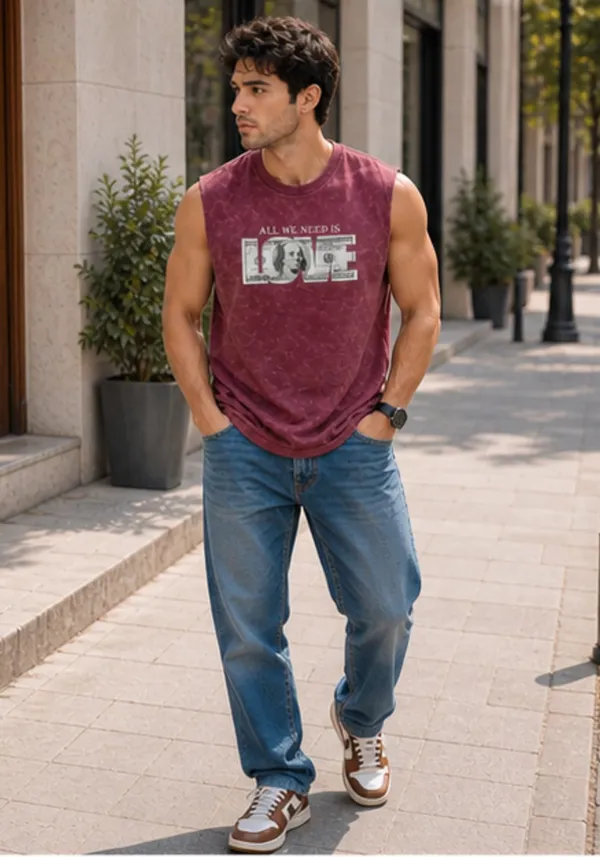 Hue_Nox_Men's_Maroon_Dollar_Love_Graphic_Oversized_Acid_Washed_Vest_Tank