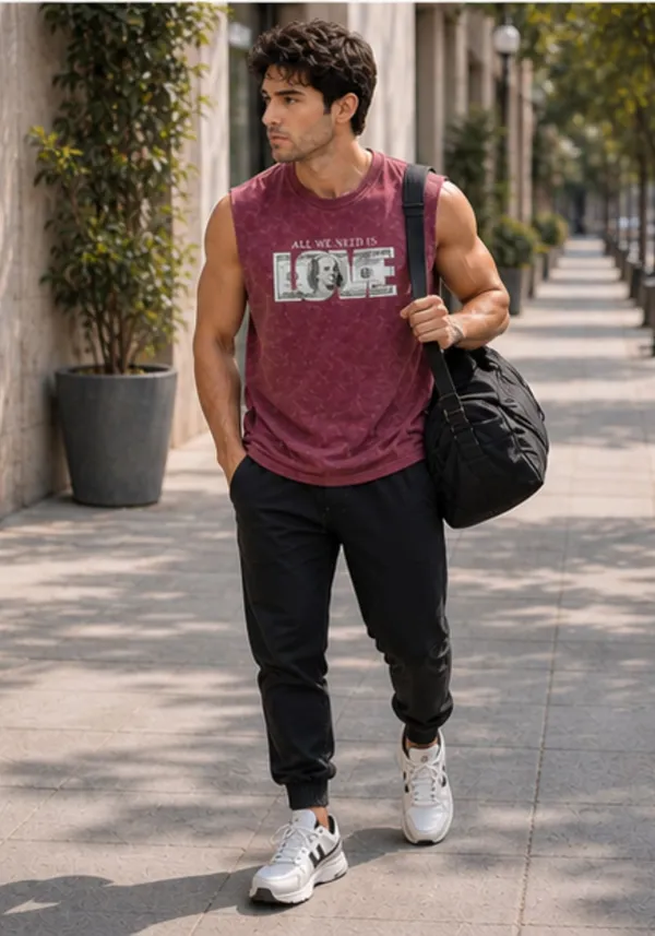 Hue_Nox_Men's_Maroon_Dollar_Love_Graphic_Oversized_Acid_Washed_Vest_Tank