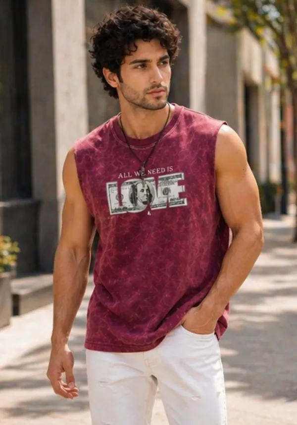 Hue_Nox_Men's_Maroon_Dollar_Love_Graphic_Oversized_Acid_Washed_Vest_Tank