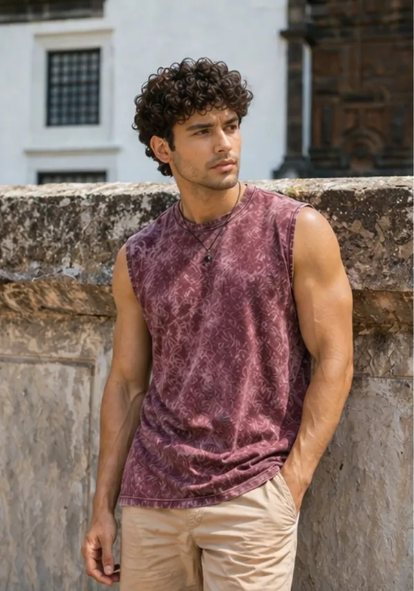 Hue_Nox_Men's_Maroon_Plain_Oversized_Acid_Washed_Vest_Tank