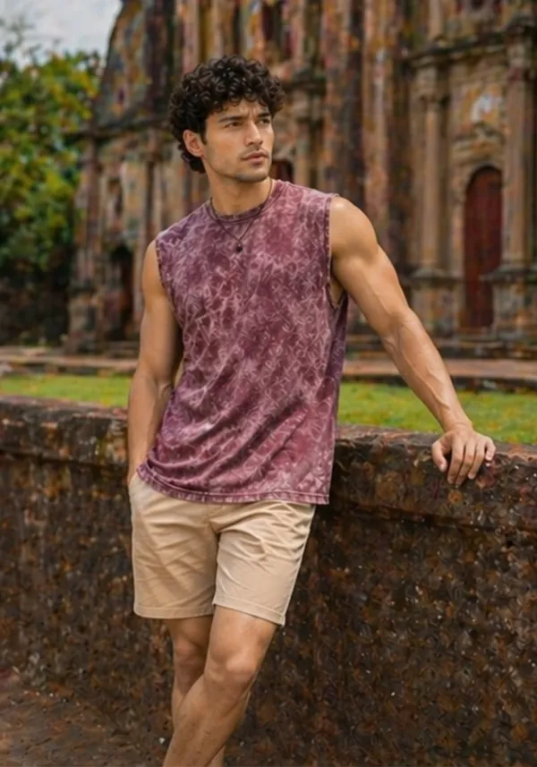Hue_Nox_Men's_Maroon_Plain_Oversized_Acid_Washed_Vest_Tank