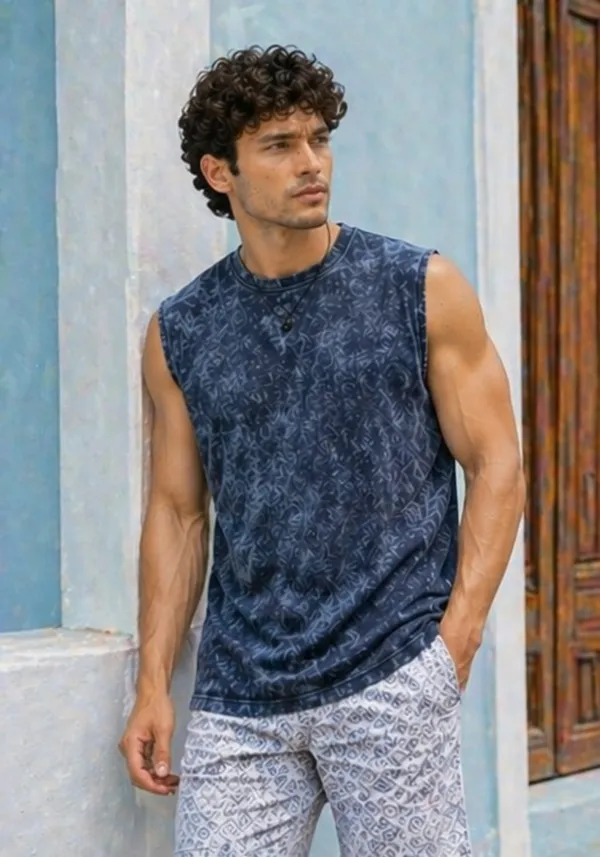 Hue_Nox_Men's_Navy_Plain_Oversized_Acid_Washed_Vest_Tank
